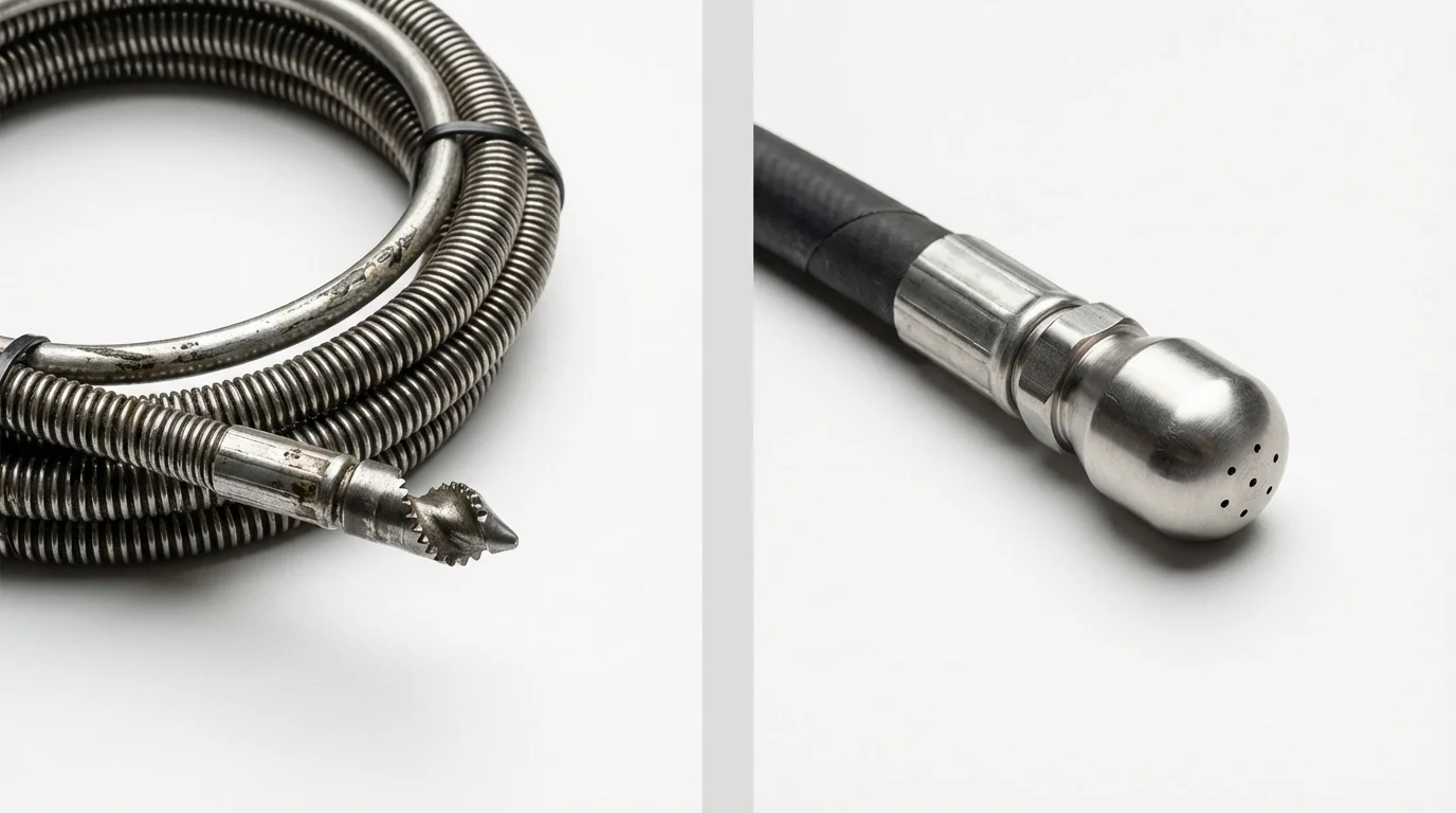 Drain snake cable and hydro jetting nozzle used for drain cleaning in Uvalde, TX